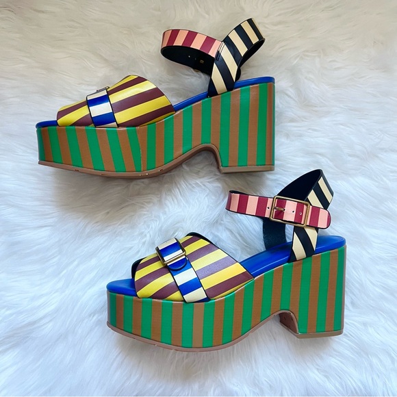 New! CHARLOTTE STONE Raf Chunky Platform Sandals in Stripe Multi - Picture 10 of 16